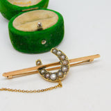 Victorian 9ct Gold & Natural Pearl Horseshoe Stock Pin Brooch Antique c1860