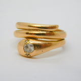 Victorian 15ct Yellow Gold & 0.3ct Old-Cut Diamond Snake Ring Antique c1860s