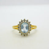 18ct Yellow Gold, 1ct Aquamarine & Diamond Engagement Ring Vintage c2000