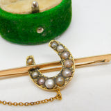 Victorian 9ct Gold & Natural Pearl Horseshoe Stock Pin Brooch Antique c1860