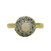 Victorian 18ct Yellow Gold, Opal & Diamond Floral Cluster Ring Antique c1890