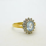 18ct Yellow Gold, 1ct Aquamarine & Diamond Engagement Ring Vintage c2000