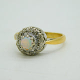 Victorian 18ct Yellow Gold, Opal & Diamond Floral Cluster Ring Antique c1890