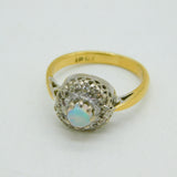 Victorian 18ct Yellow Gold, Opal & Diamond Floral Cluster Ring Antique c1890