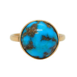 Arts & Crafts 9ct Rose Gold & Large Cabochon-Cut Turquoise Dress Ring Antique