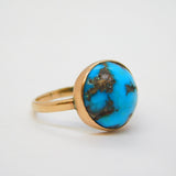 Arts & Crafts 9ct Rose Gold & Large Cabochon-Cut Turquoise Dress Ring Antique