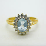 18ct Yellow Gold, 1ct Aquamarine & Diamond Engagement Ring Vintage c2000