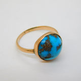 Arts & Crafts 9ct Rose Gold & Large Cabochon-Cut Turquoise Dress Ring Antique