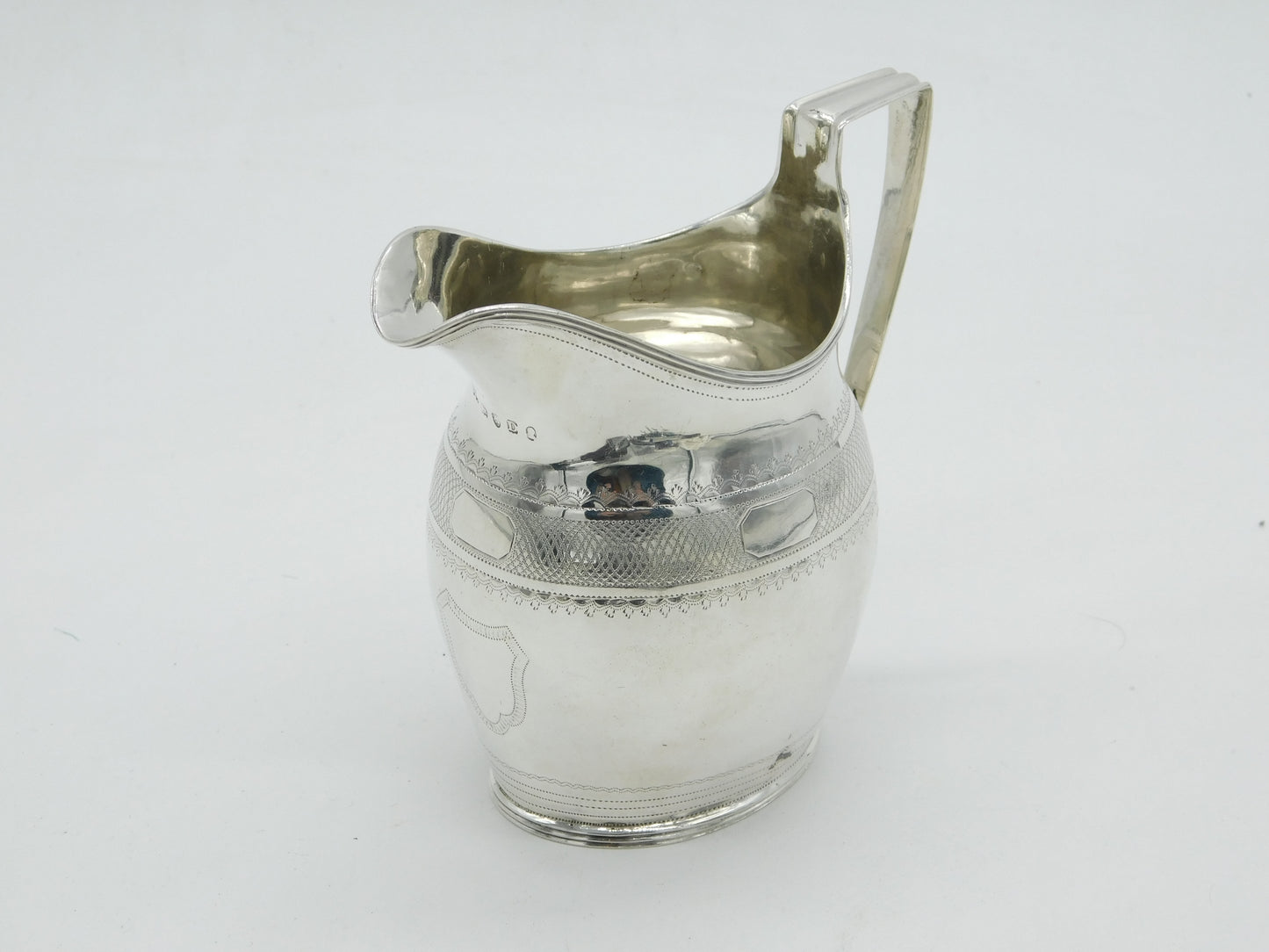 George III Sterling Silver Bright Cut Cream Jug Antique 1799 London S. Hougham