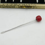 Boxed Sterling Silver Bakelite Cherry Terminal Cocktail Sticks Antique c1920