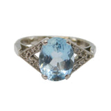 Art Deco 18ct White Gold, 1ct Aquamarine & Diamond Engagement Ring Antique