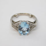 Art Deco 18ct White Gold, 1ct Aquamarine & Diamond Engagement Ring Antique