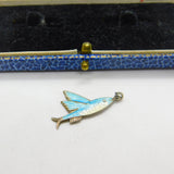 TLM Sterling Silver & Blue Enamel Flying Fish Charm Antique c1920 Art Deco