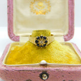 9ct Yellow Gold, Sapphire & Diamond Floral Cluster Ring Vintage 1978 London