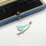 TLM Sterling Silver & Blue Enamel Flying Fish Charm Antique c1920 Art Deco
