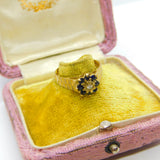 9ct Yellow Gold, Sapphire & Diamond Floral Cluster Ring Vintage 1978 London