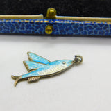 TLM Sterling Silver & Blue Enamel Flying Fish Charm Antique c1920 Art Deco
