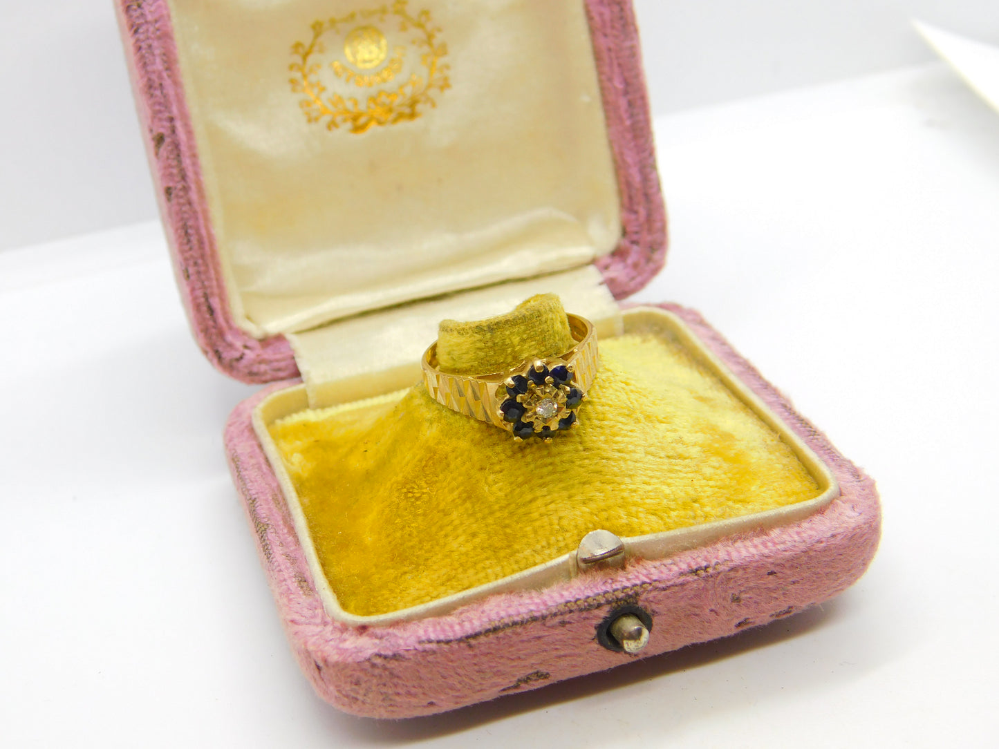 9ct Yellow Gold, Sapphire & Diamond Floral Cluster Ring Vintage 1978 London