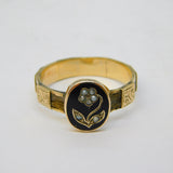 Victorian 9ct Gold, Woven Hair, Black Enamel & Pearl Mourning Ring Antique c1860