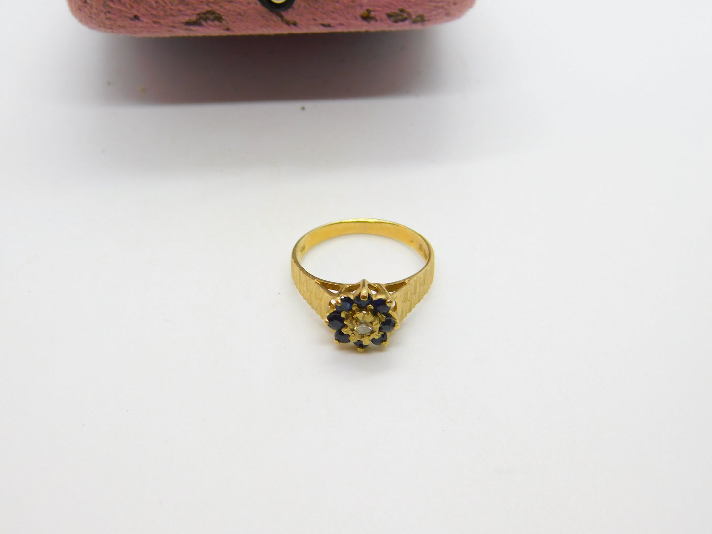 9ct Yellow Gold, Sapphire & Diamond Floral Cluster Ring Vintage 1978 London