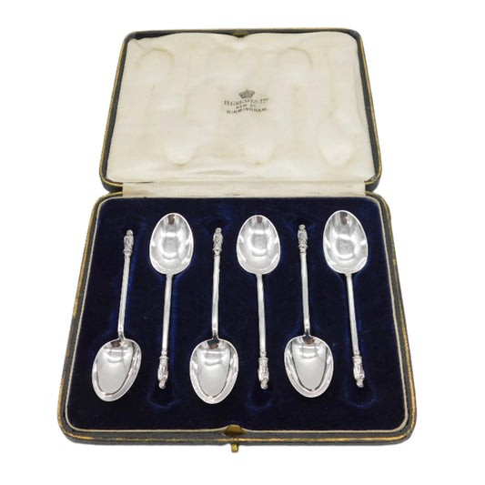 Victorian Boxed Sterling Silver Apostle Spoon Set Antique 1890 London