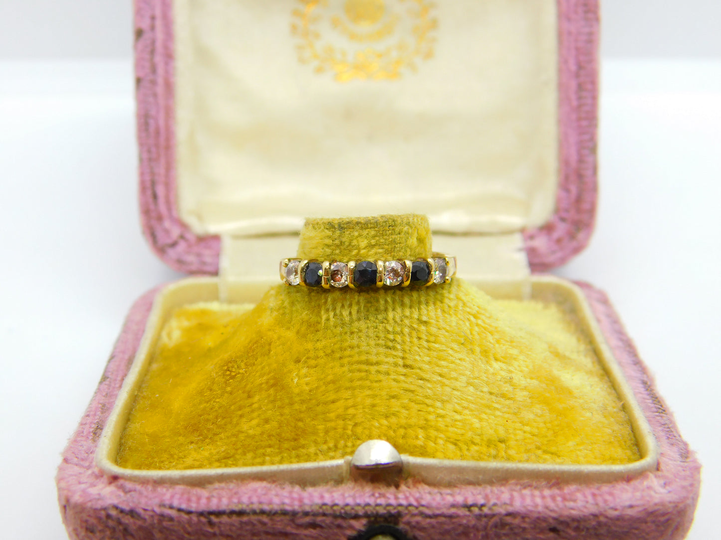 9ct Yellow Gold, Sapphire & Diamond Paste Half Eternity Ring Vintage c1970