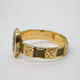 Victorian 9ct Gold, Woven Hair, Black Enamel & Pearl Mourning Ring Antique c1860