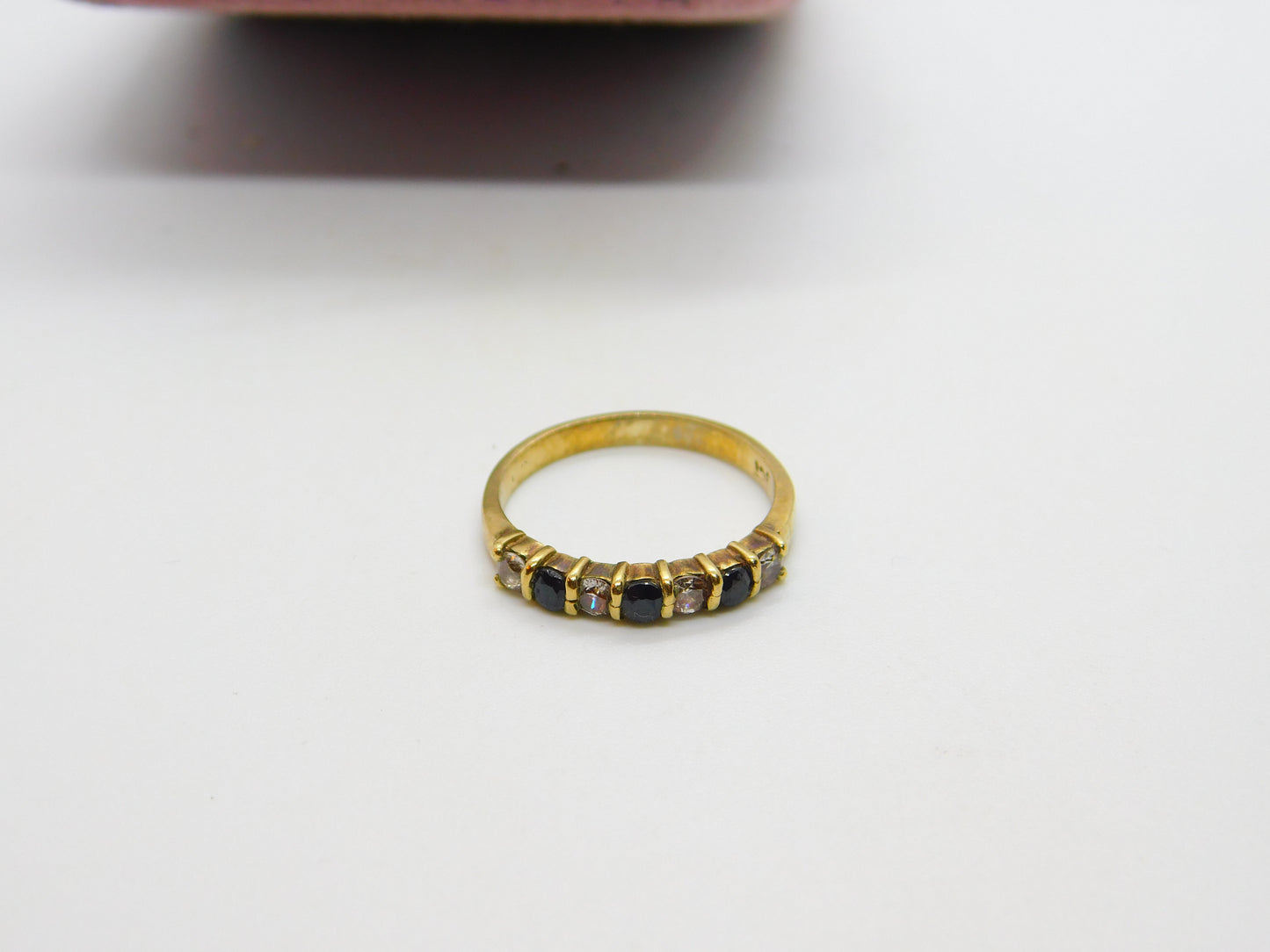 9ct Yellow Gold, Sapphire & Diamond Paste Half Eternity Ring Vintage c1970