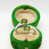 Aksel Holmsen Norway Sterling Silver Green Enamel Crossover Ring Vintage c1960