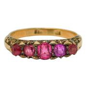 Victorian 18ct Gold Graduated Five-Stone Ruby Dress Ring Antique c1880