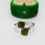 Aksel Holmsen Norway Sterling Silver Green Enamel Crossover Ring Vintage c1960
