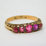 Victorian 18ct Gold Graduated Five-Stone Ruby Dress Ring Antique c1880