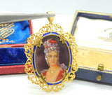 18ct Yellow Gold & Enamel Victorian Revival Portrait Miniature Pendant c1950