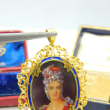 18ct Yellow Gold & Enamel Victorian Revival Portrait Miniature Pendant c1950
