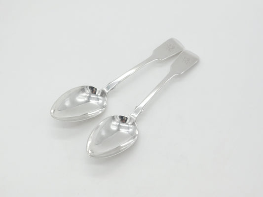 Pair of Georgian Sterling Silver Lion Crested Serving Spoons 1837 London Antique