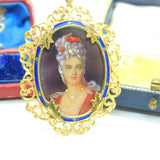 18ct Yellow Gold & Enamel Victorian Revival Portrait Miniature Pendant c1950