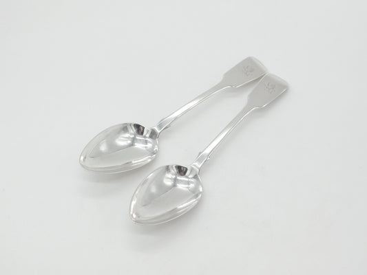 Pair of Georgian Sterling Silver Lion Crested Serving Spoons 1837 London Antique