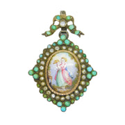18th Century Austro-Hungarian Sterling Silver, Pearl, Turquoise Mourning Pendant c1790