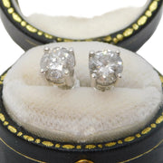 Pair of 18ct White Gold & 1.5ct Brilliant Cut Diamond Stud Earrings Vintage