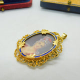 18ct Yellow Gold & Enamel Victorian Revival Portrait Miniature Pendant c1950