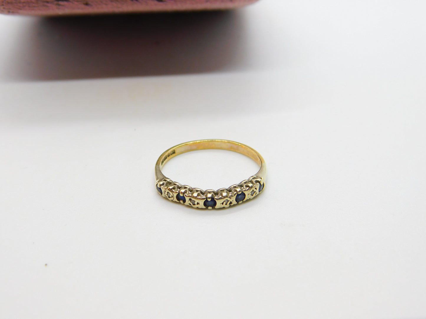 9ct Yellow Gold, Diamond & Sapphire Half Eternity Ring Vintage 1967 London