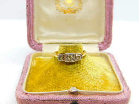 Victorian Style 18ct Yellow Gold 0.2ct Diamond Set Three Stone Ring 1985 Vintage