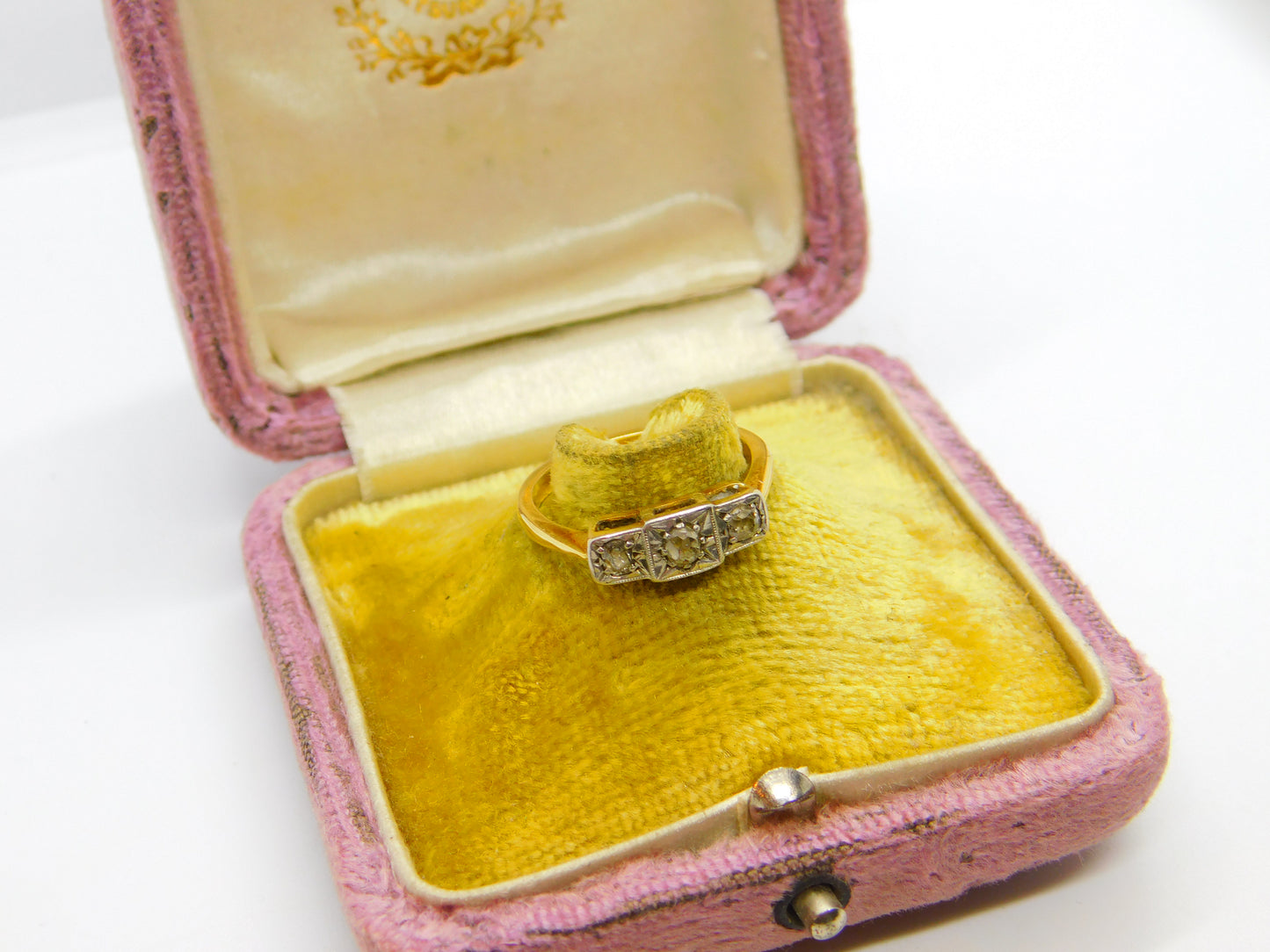 Victorian Style 18ct Yellow Gold 0.2ct Diamond Set Three Stone Ring 1985 Vintage