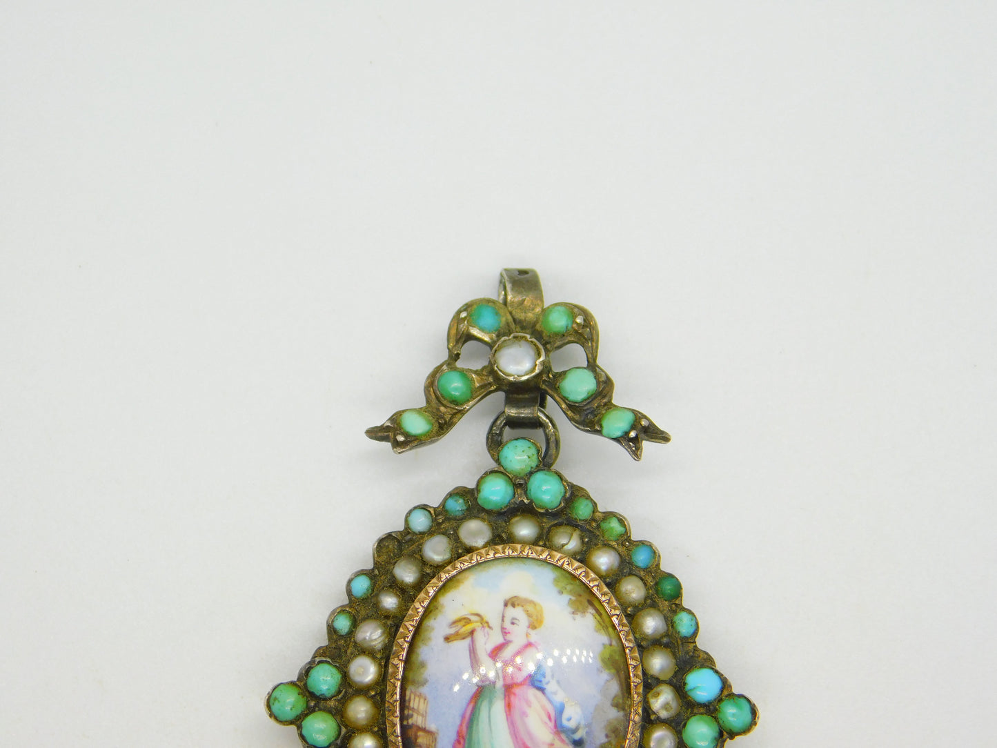 18th Century Austro-Hungarian Sterling Silver, Pearl, Turquoise Mourning Pendant c1790