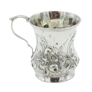 Victorian Sterling Silver Floral Pattern Christening Mug Antique 1861 London