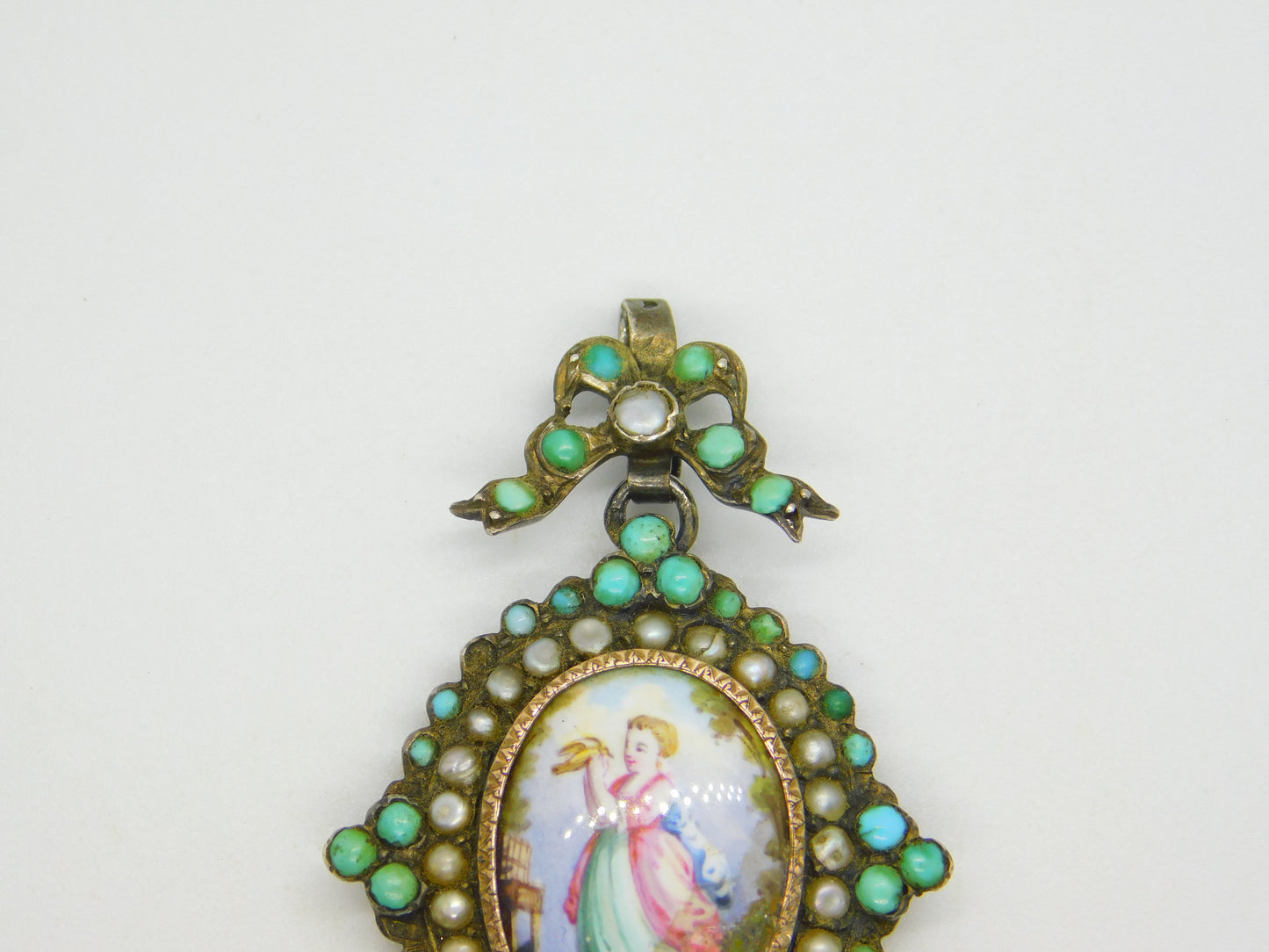 18th Century Austro-Hungarian Sterling Silver, Pearl, Turquoise Mourning Pendant c1790