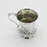 Victorian Sterling Silver Floral Pattern Christening Mug Antique 1861 London
