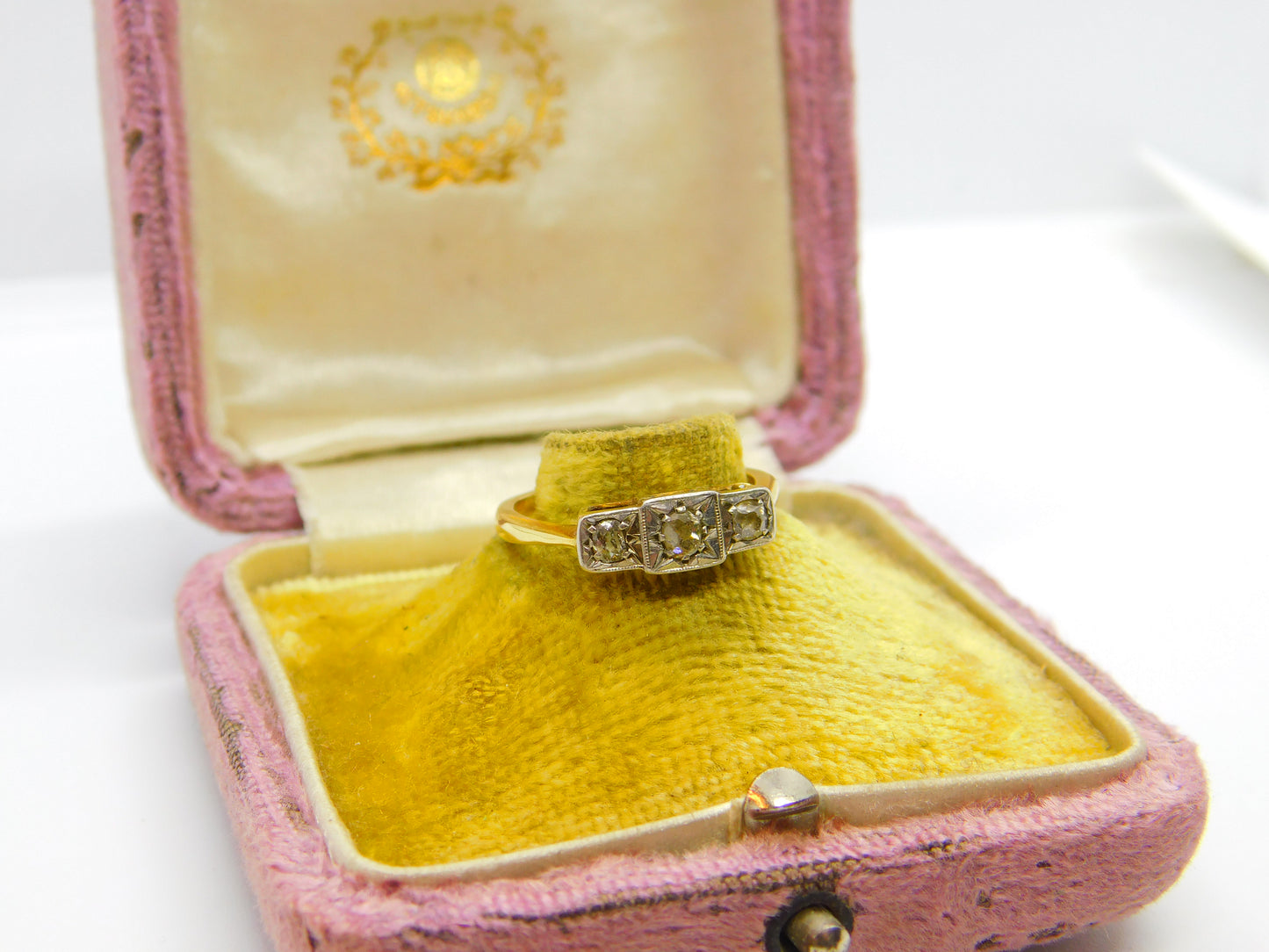 Victorian Style 18ct Yellow Gold 0.2ct Diamond Set Three Stone Ring 1985 Vintage