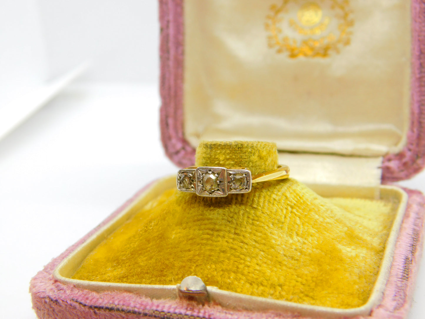 Victorian Style 18ct Yellow Gold 0.2ct Diamond Set Three Stone Ring 1985 Vintage