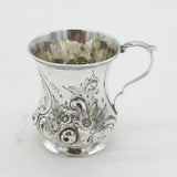 Victorian Sterling Silver Floral Pattern Christening Mug Antique 1861 London